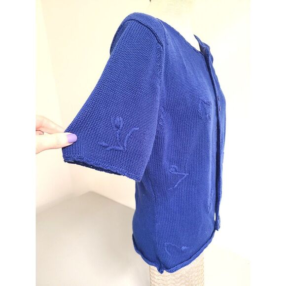 Vtg Pendleton Embroidered Blue Button Short Sleeve Granny Cardigan MEDIUM Bright - Picture 5 of 8